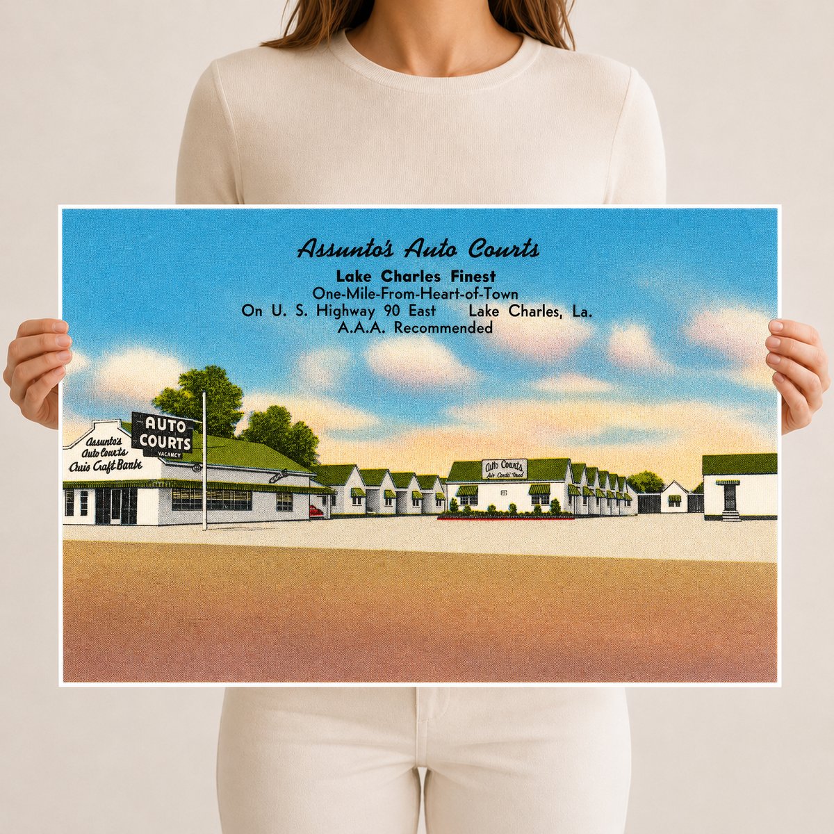 Lake Charles, LA: Assunto's Auto Courts, Lake Charles finest, one-mile-from-heart-of-town, on U. S. Highway 90 East
