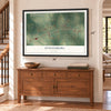 Jenkinsburg, Georgia map, 24 x 36 inch print in a black frame above a dresser by a staircase