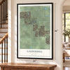 Lauderhill, Florida map, 24 x 36 inch print in a black frame by a staircase