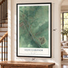 Glen Gardner, New Jersey map, 24 x 36 inch print in a black frame by a staircase