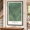 Knowlton, New Jersey map, 24 x 36 inch print in a black frame by a staircase