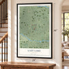 Lazy Lake, Florida map, 24 x 36 inch print in a black frame by a staircase