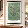 Locust Grove, Georgia map, 24 x 36 inch print in a black frame by a staircase