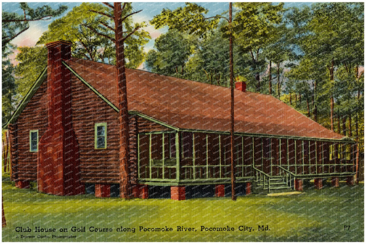 Club house on golf course along Pocomoke River, Pocomoke City, MD — Vintage Maryland Postcard