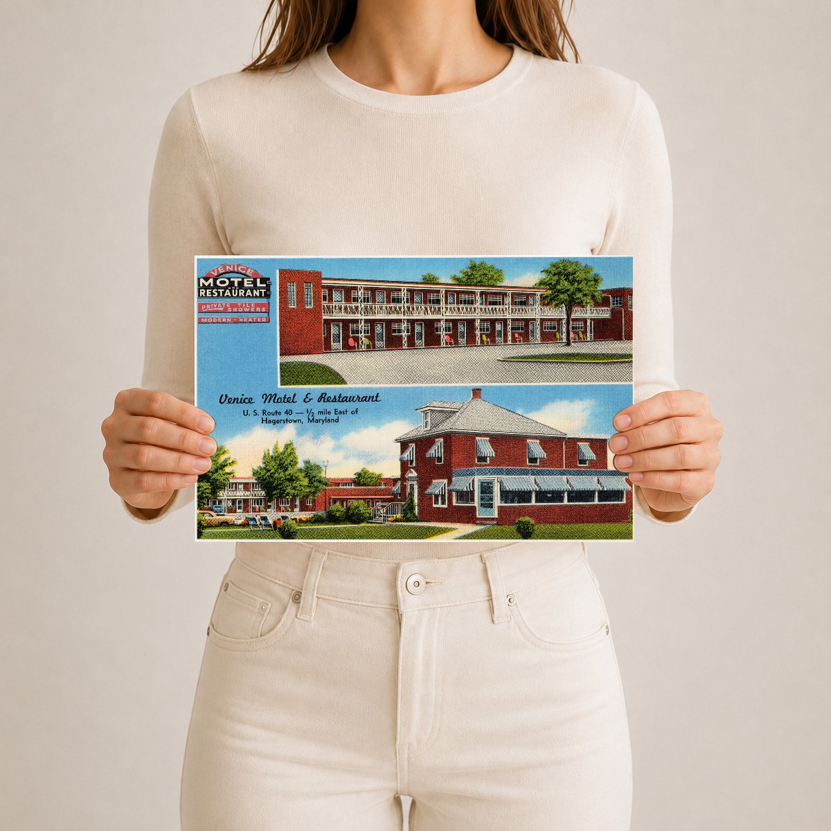Venice Motel & Restaurant, U. S. Route 40 -- 1/2 mile east of Hagerstown, Maryland — Vintage Maryland Postcard