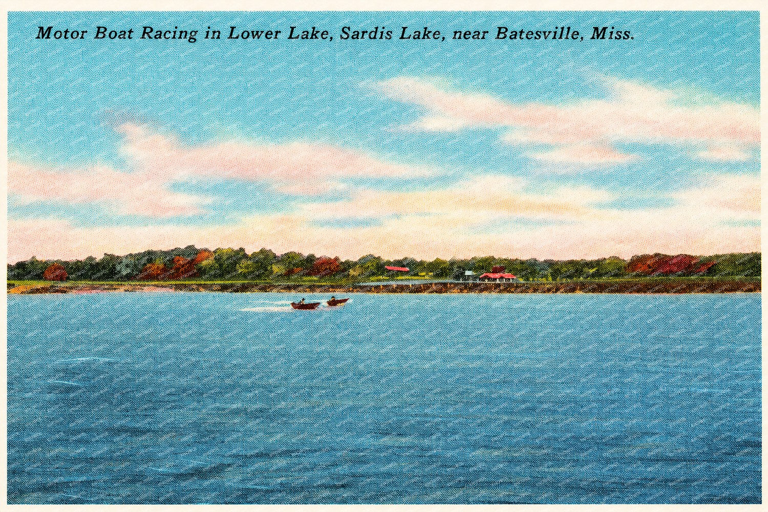 Sardis Lake, MS: Motor boat racing in lower lake, Sardis Lake, near Batesville