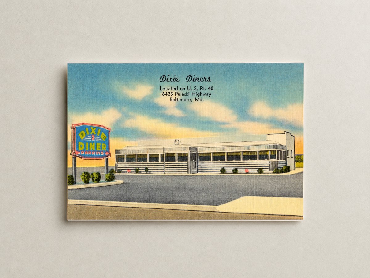 Dixie Diners, located on U. S. Rt. 40, 6425 Pulaski Highway, Baltimore, MD — Vintage Maryland Postcard