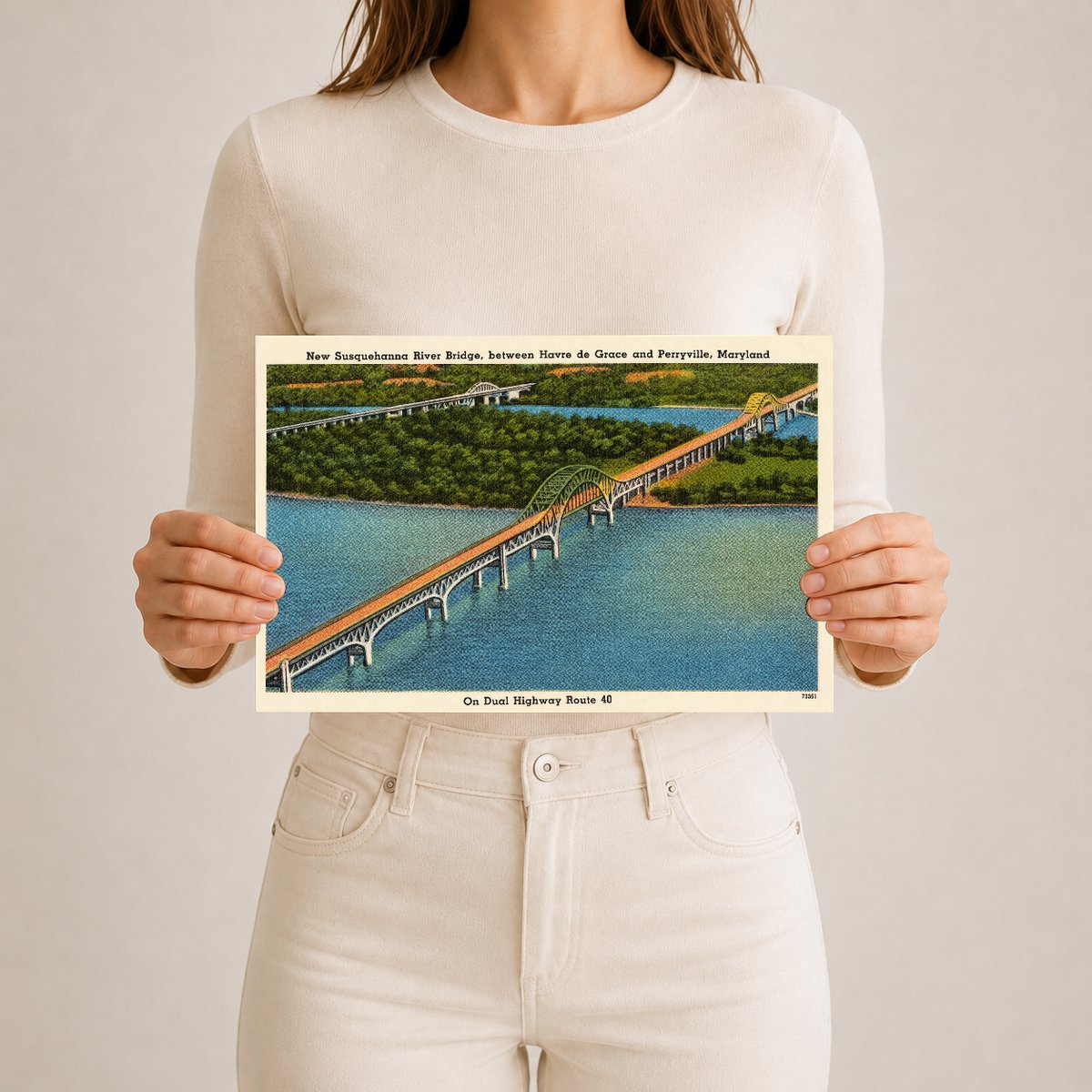New Susquehanna River Bridge, between Havre de Grace and Perryville, Maryland — Vintage Maryland Postcard