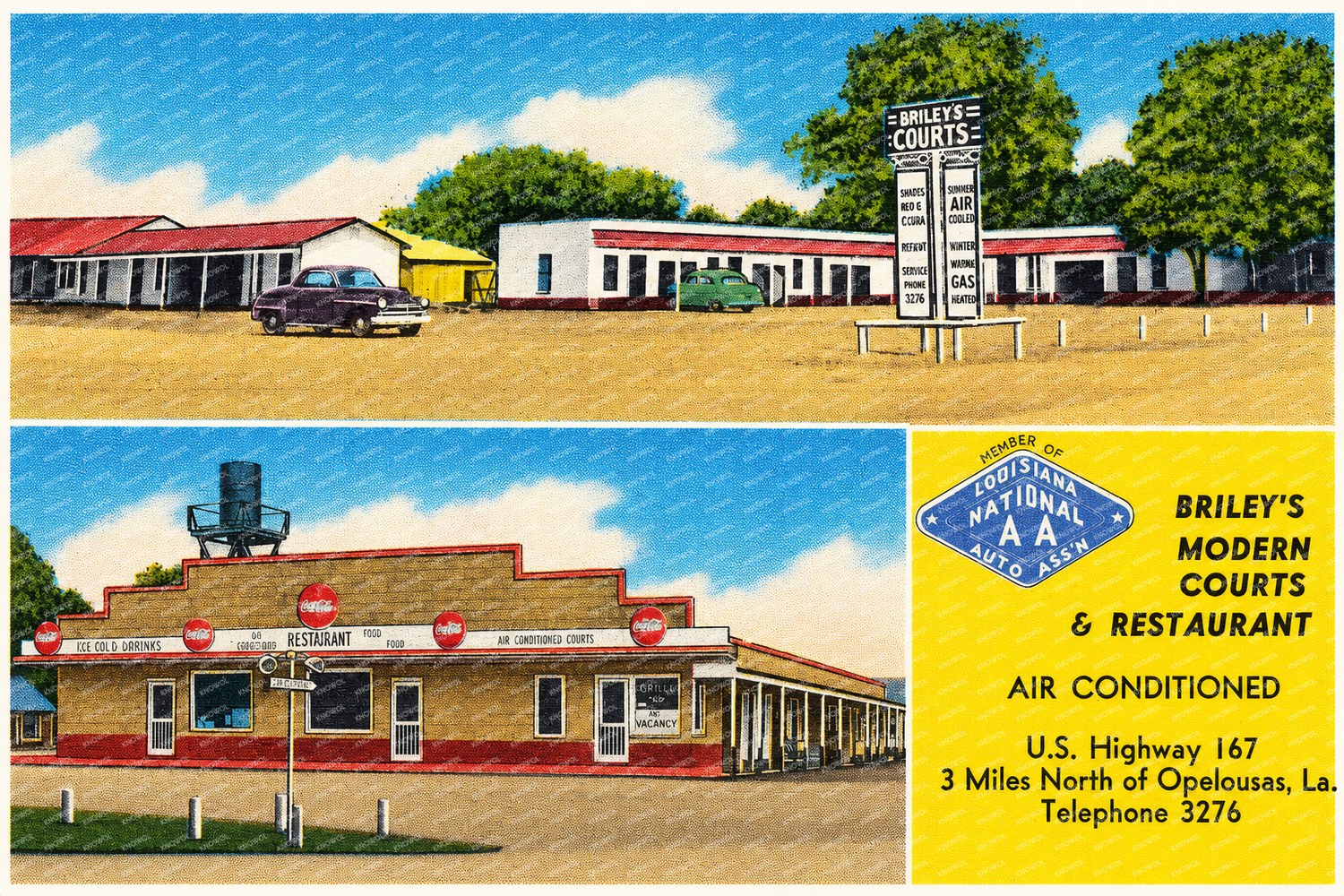 Opelousas, LA: Briley's Modern Courts & Restaurant, U.S. Highway 167, 3 miles north of Opelousas