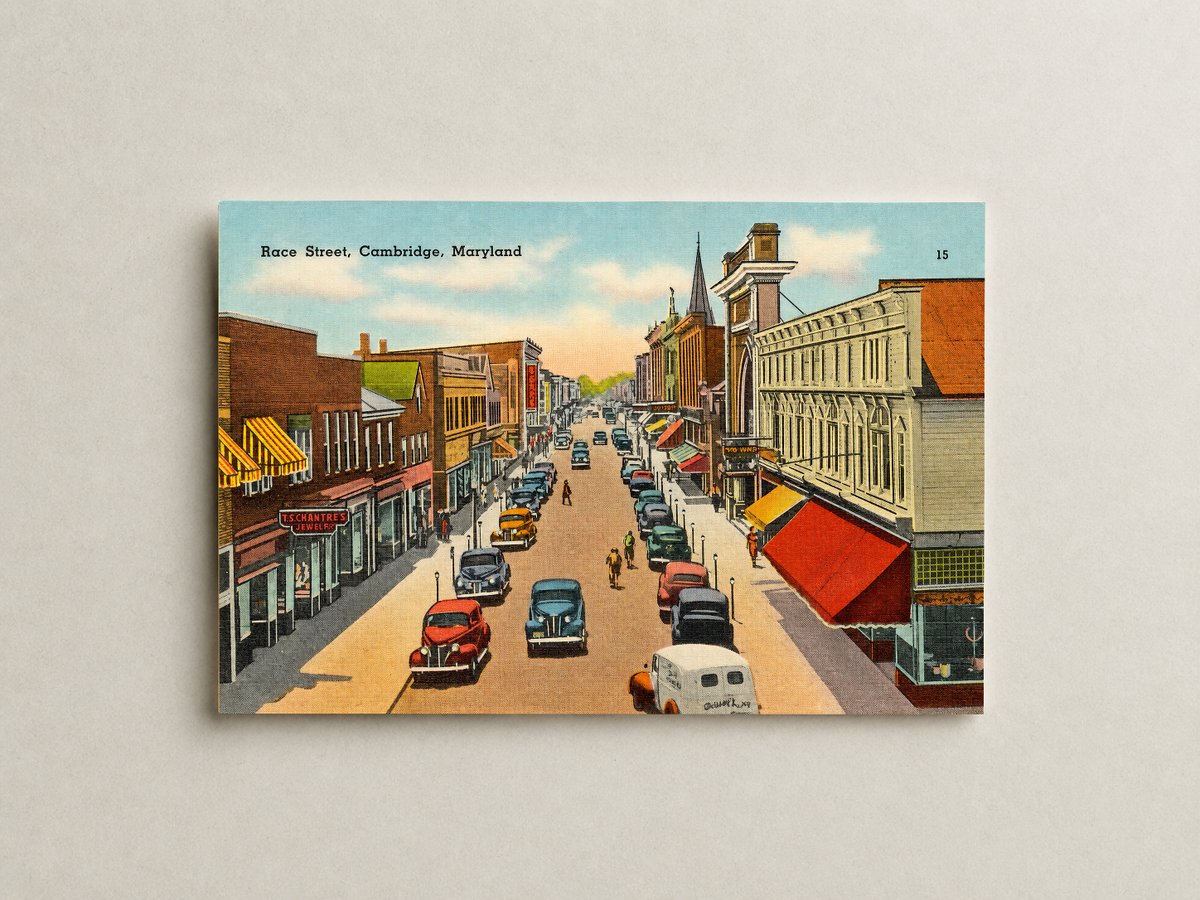 Race Street, Cambridge, Maryland — Vintage Maryland Postcard