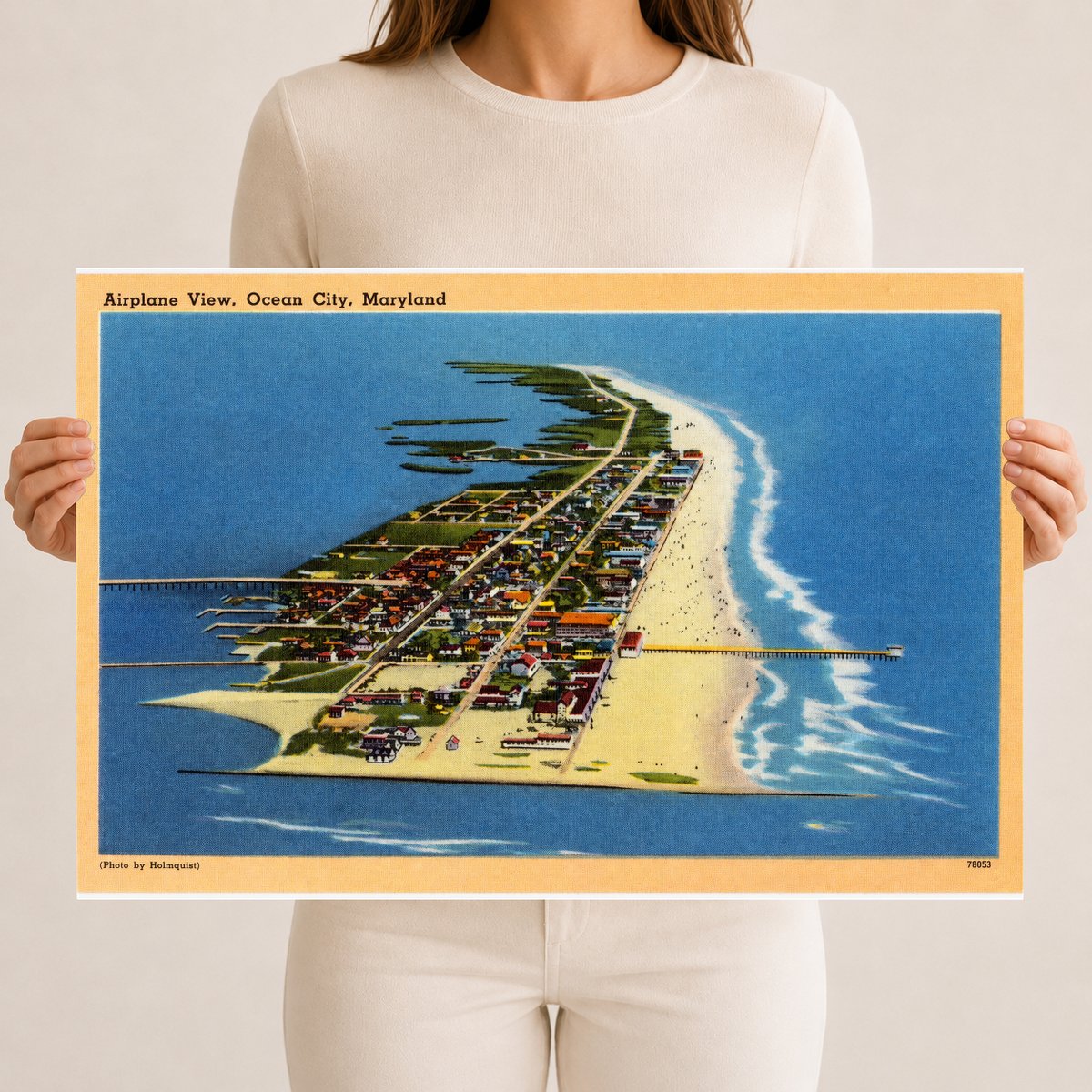 Airplane view, Ocean City, Maryland — Vintage Maryland Postcard