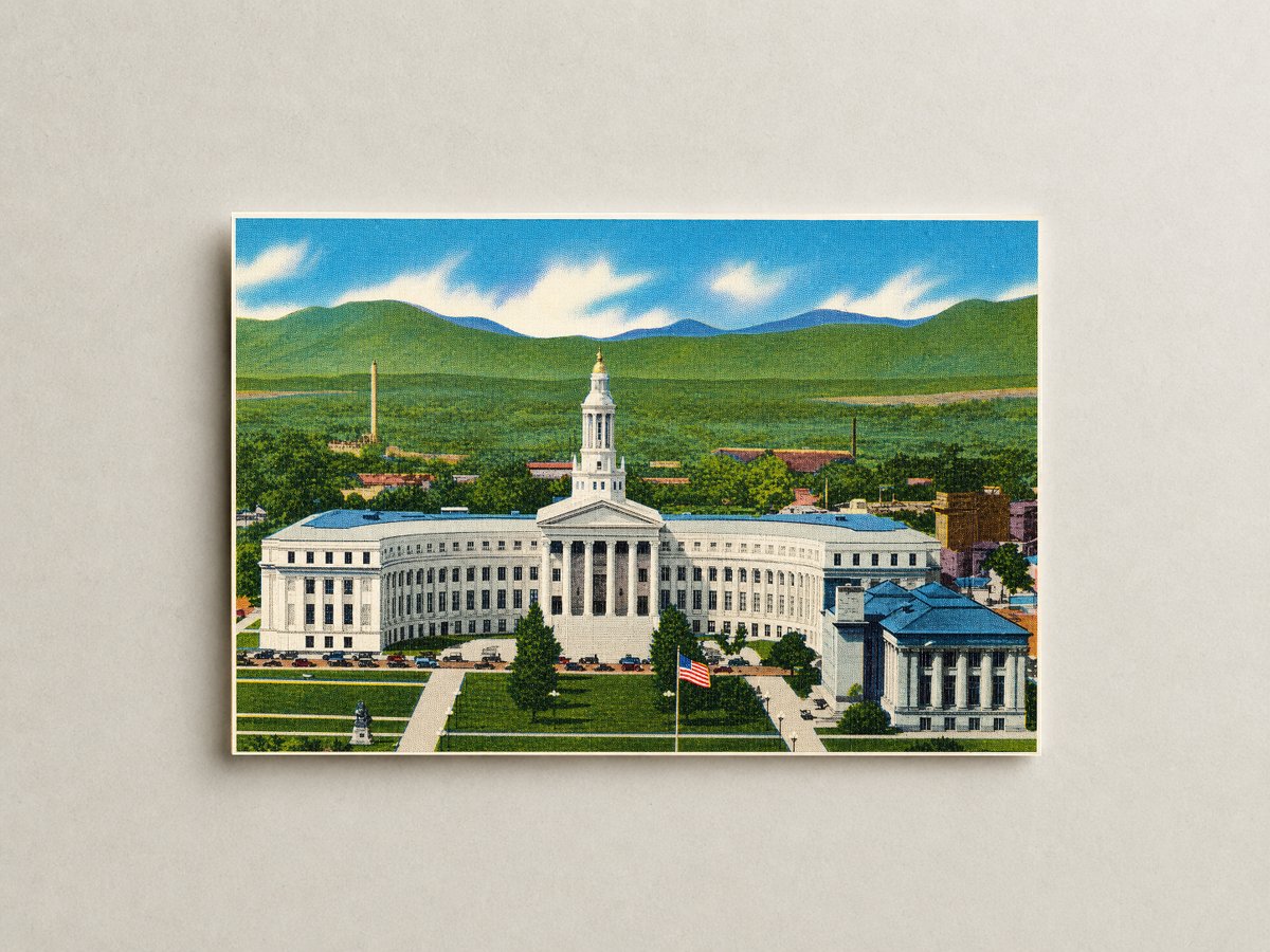 Denver, CO: Panorama of the city and county building and portion of the civic center from the capitol dome