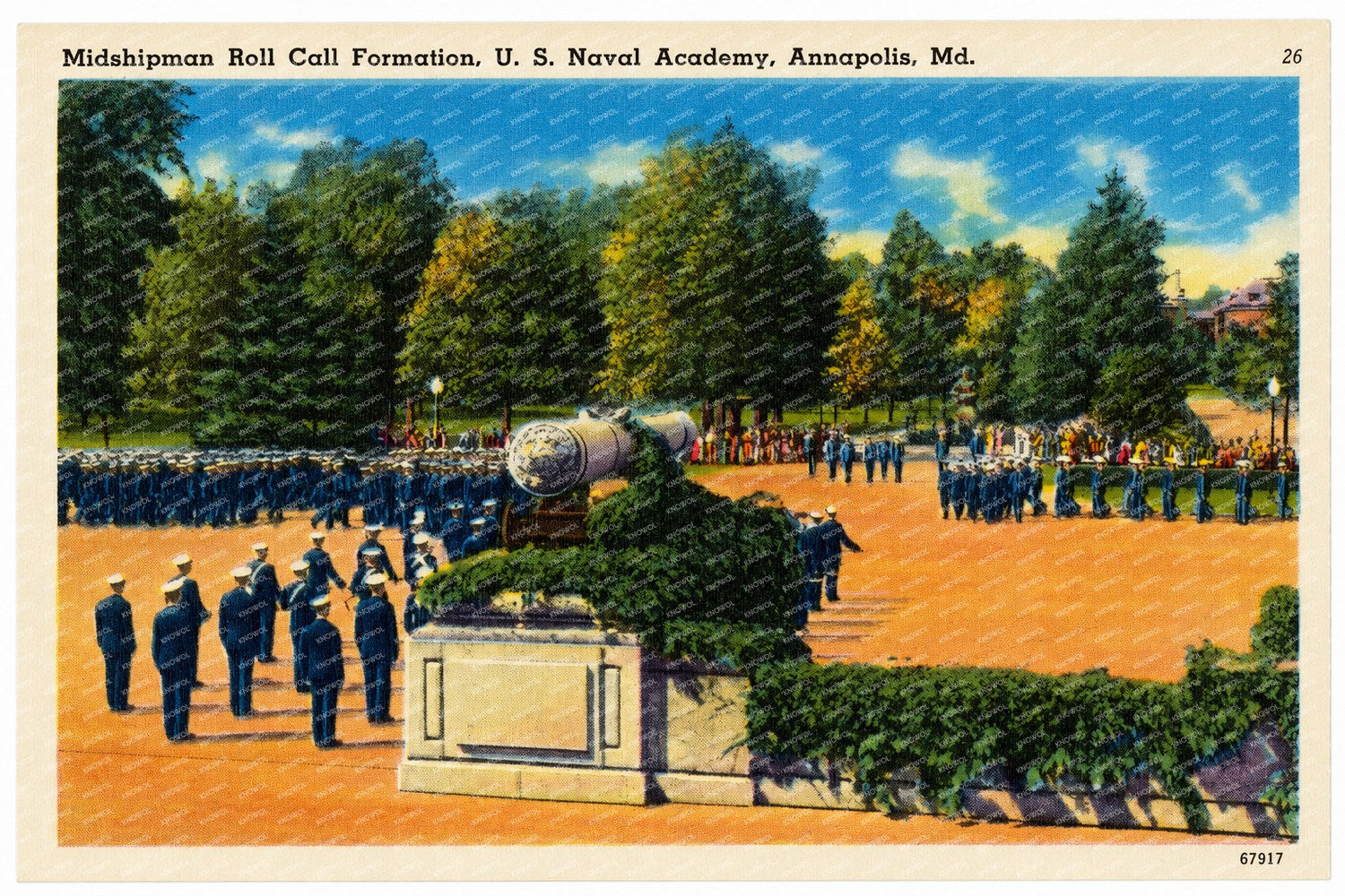 Midshipman roll call formation, U. S. Naval Academy, Annapolis, MD — Vintage Maryland Postcard