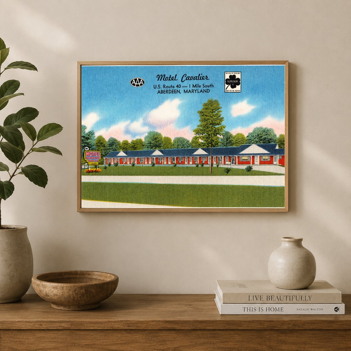 Motel Cavalier, U. S. Route 40 -- 1 mile south, Aberdeen, Maryland — Vintage Maryland Postcard