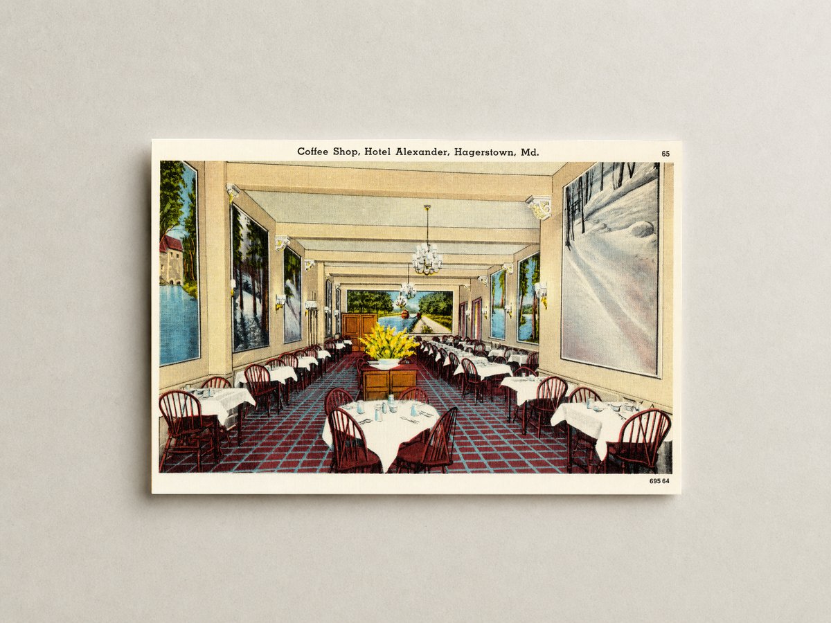 Coffee shop, Hotel Alexander, Hagerstown, Maryland — Vintage Maryland Postcard