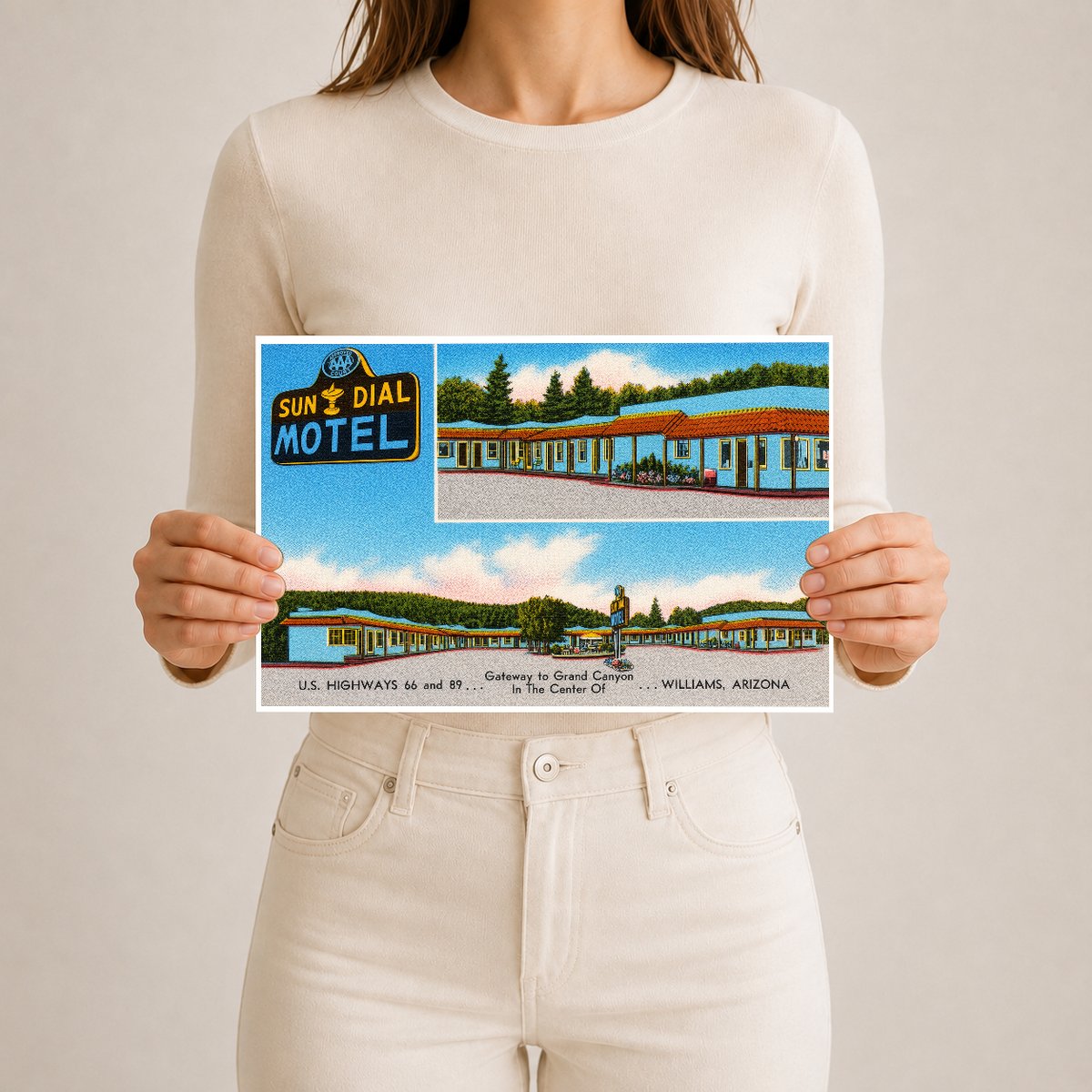 Williams, AZ: Sun Dial Motel, gateway to Grand Canyon, U.S. highways 66 and 89, in the center of