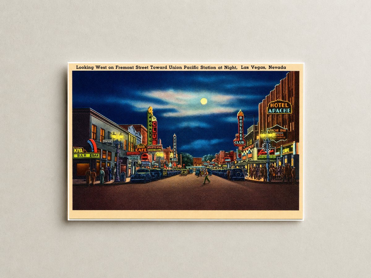 Las Vegas, NV: Looking west on Fremont Street towards Union Pacific Station at night