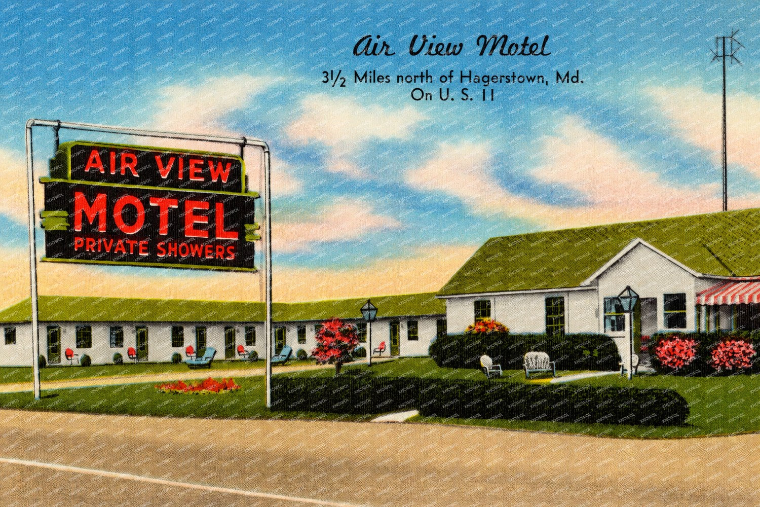 Air View Motel, 3 1/2 miles north of Hagerstown, MD on U. S. 11 — Vintage Maryland Postcard