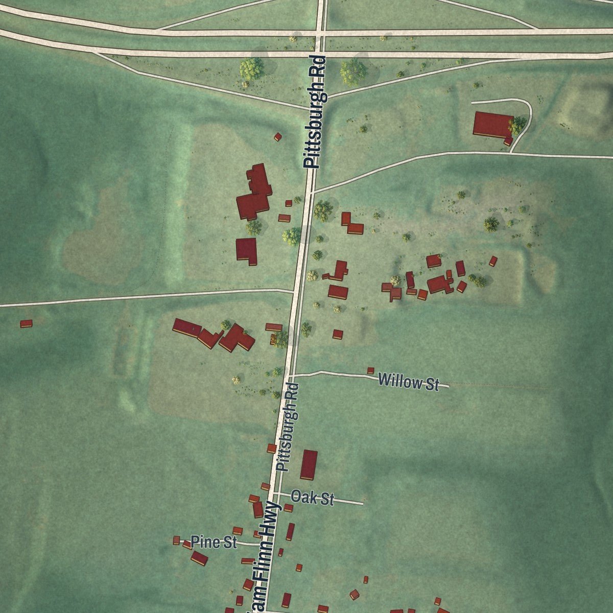 Close-up of the map of Barkeyville, Pennsylvania print showing street and building detail