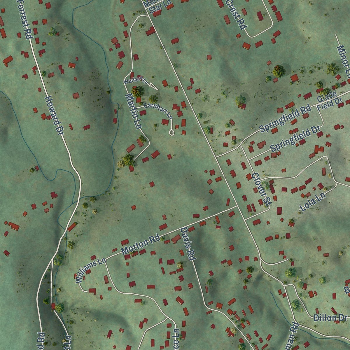 Close-up of the map of Fincastle, Tennessee print showing street and building detail