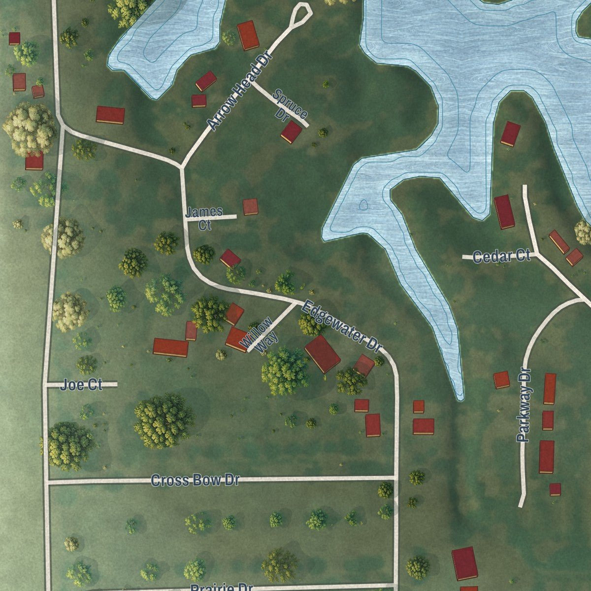 Close-up of the map of Lake Ka-Ho, Illinois print showing street and building detail