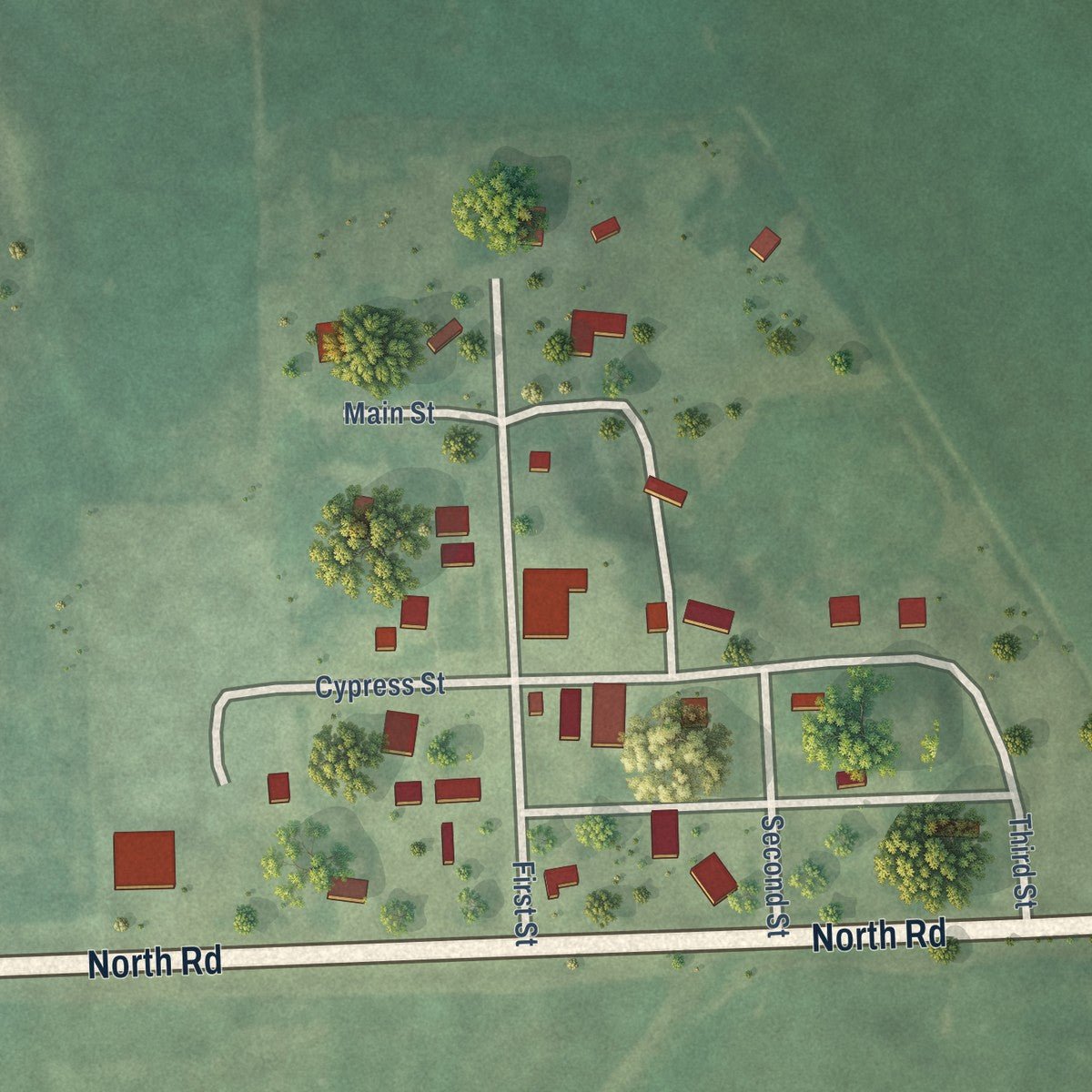 Close-up of the map of Lorton, Nebraska print showing street and building detail