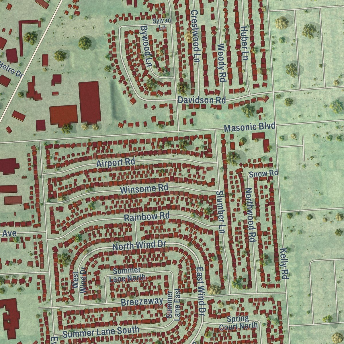 Close-up of the map of Fraser, Macomb County, Michigan print showing street and building detail