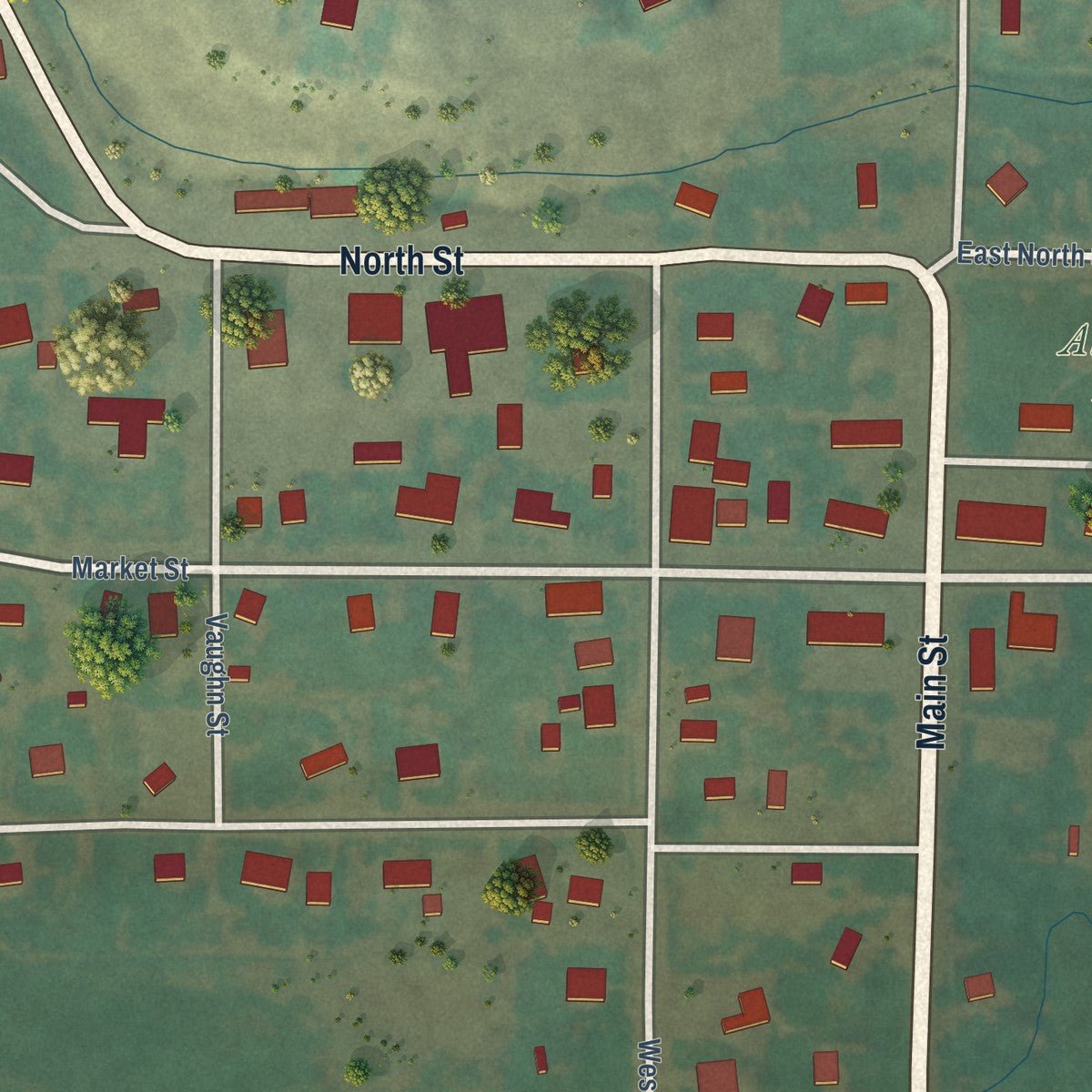 Close-up of the map of Albion, Idaho print showing street and building detail