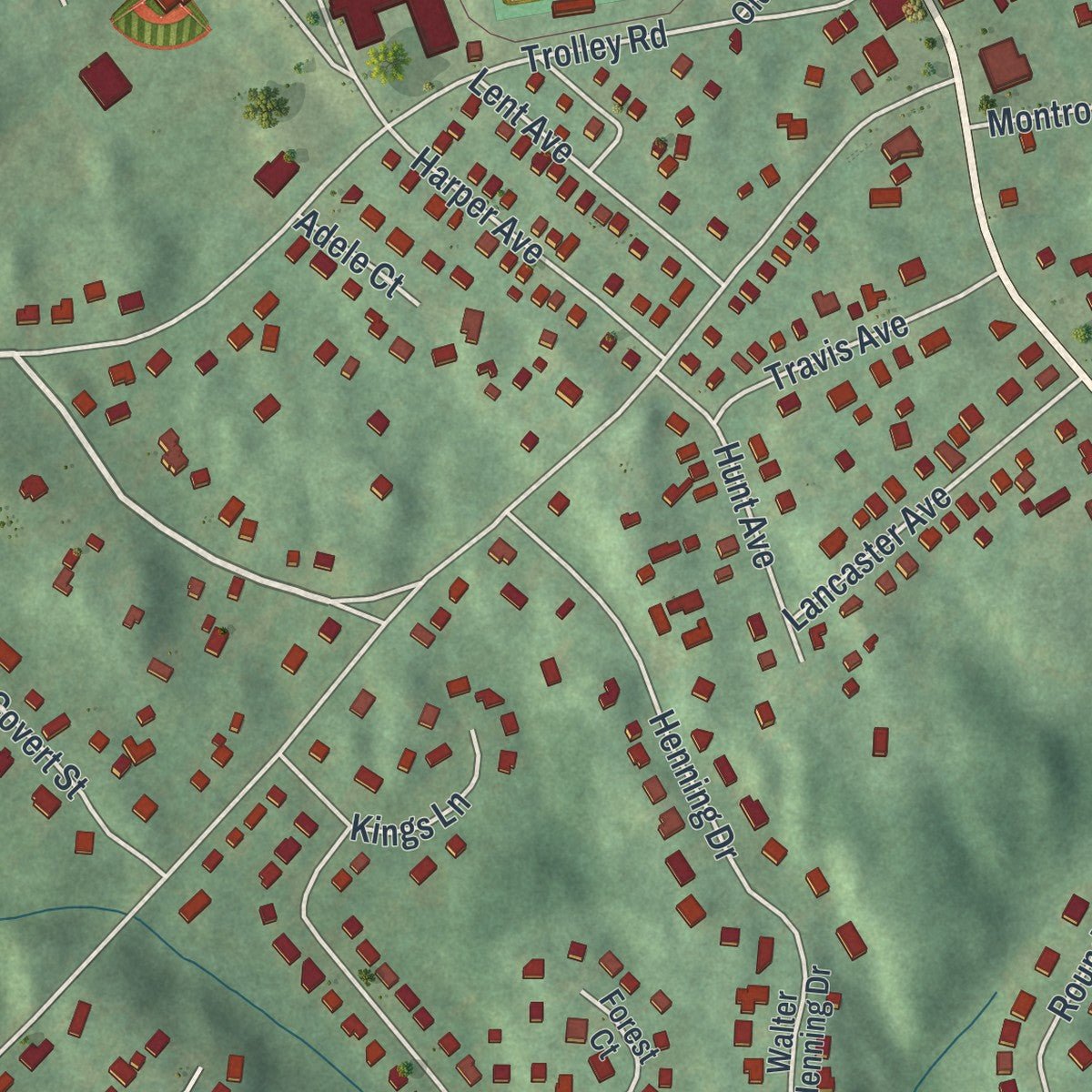 Close-up of the map of Montrose, New York print showing street and building detail
