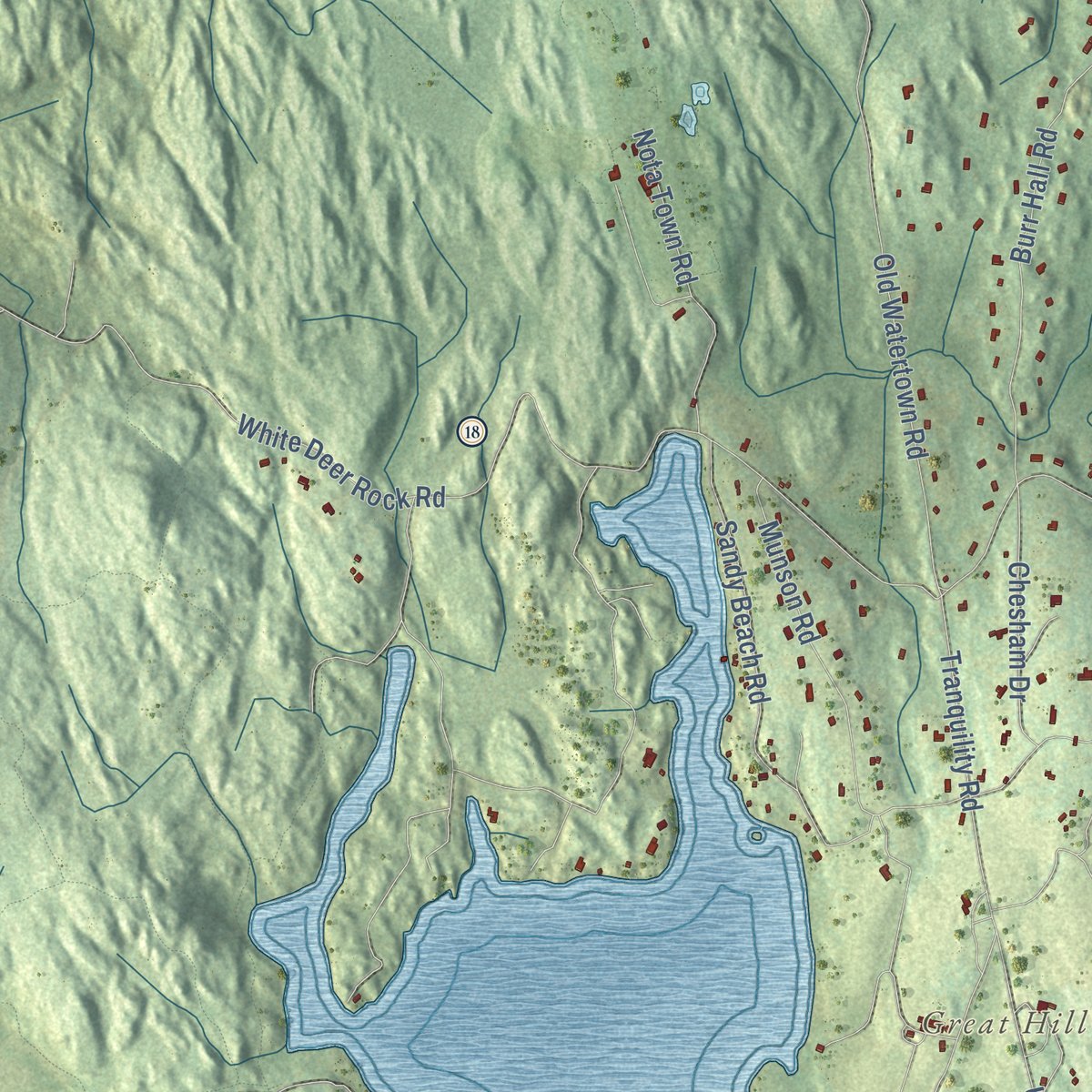 Close-up of the map of Middlebury, Connecticut print showing street and building detail