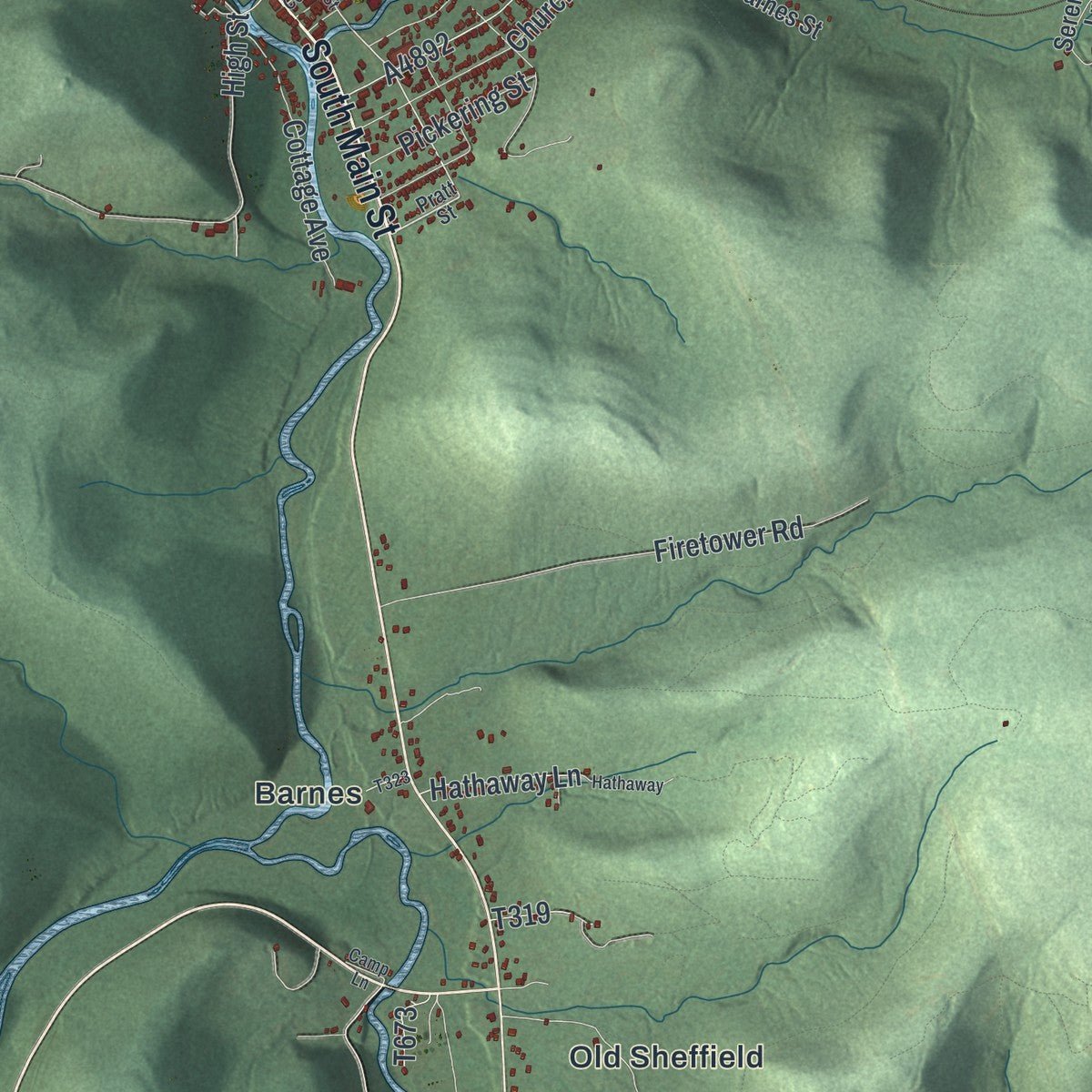 Close-up of the map of Sheffield, Pennsylvania print showing street and building detail
