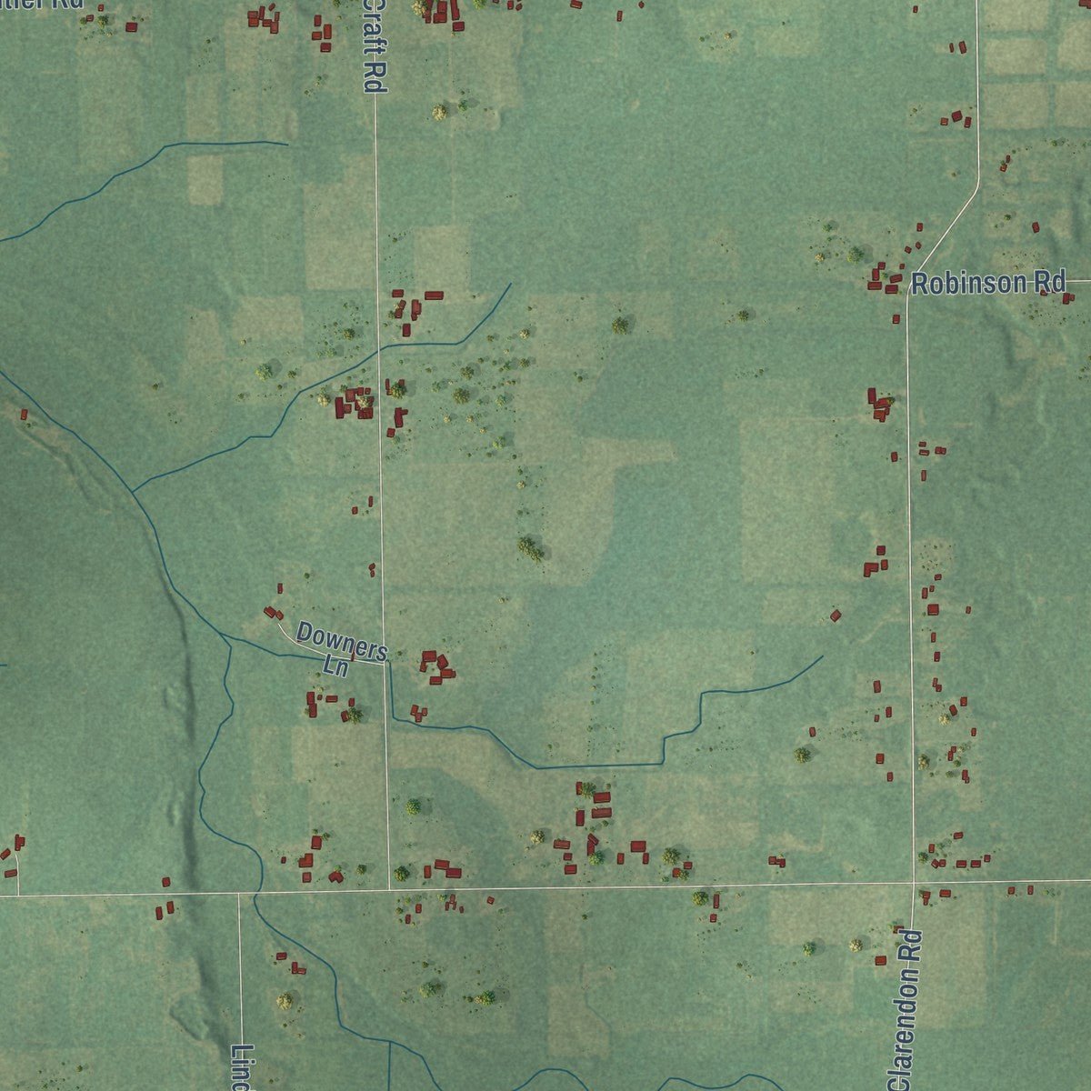 Close-up of the map of Butler, Michigan print showing street and building detail