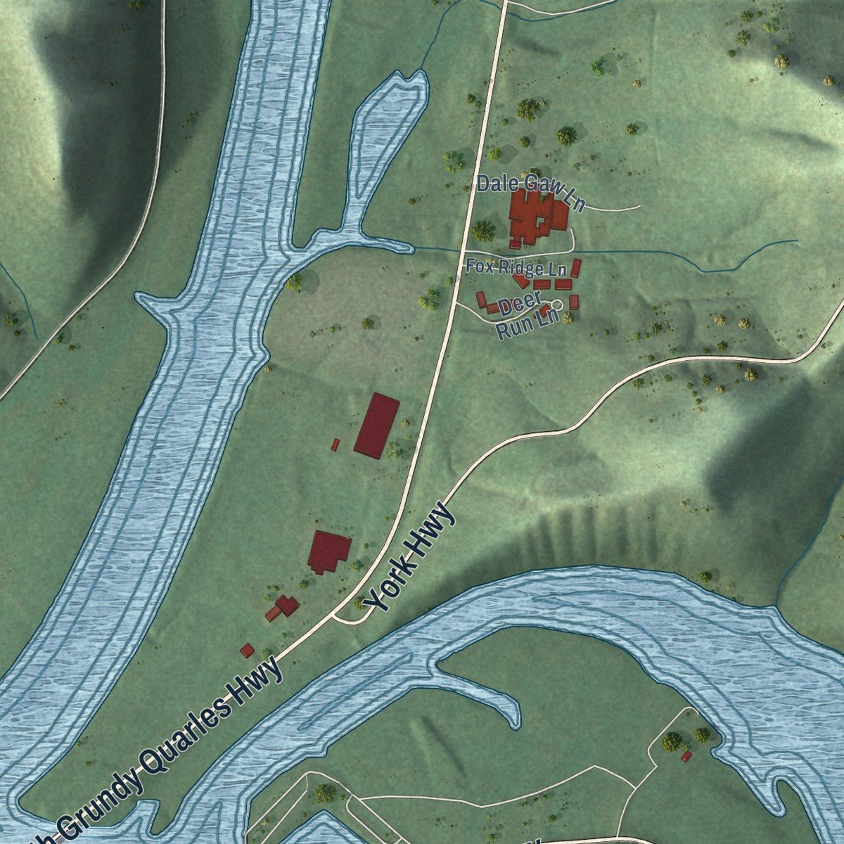 Close-up of the map of Gainesboro, Tennessee print showing street and building detail