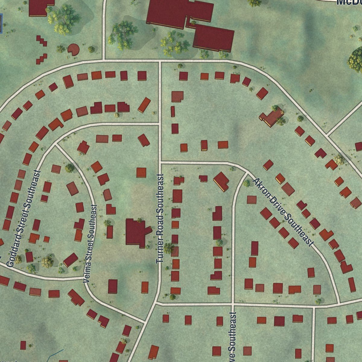 Close-up of the map of Thomasville Heights, Georgia print showing street and building detail