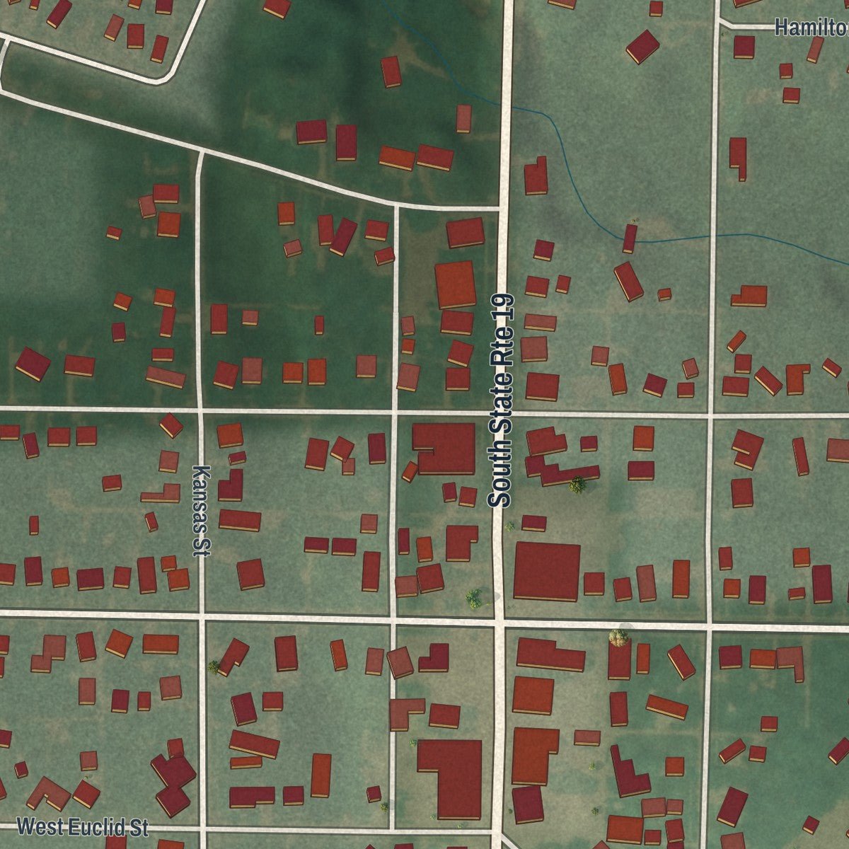 Close-up of the map of Green Springs, Ohio print showing street and building detail