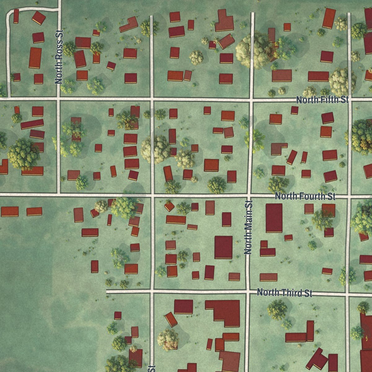 Close-up of the map of Bricelyn, Minnesota print showing street and building detail