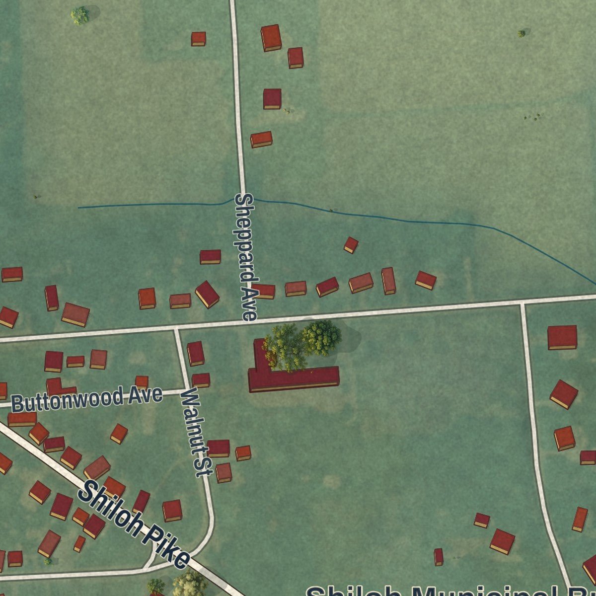 Close-up of the map of Shiloh, New Jersey print showing street and building detail