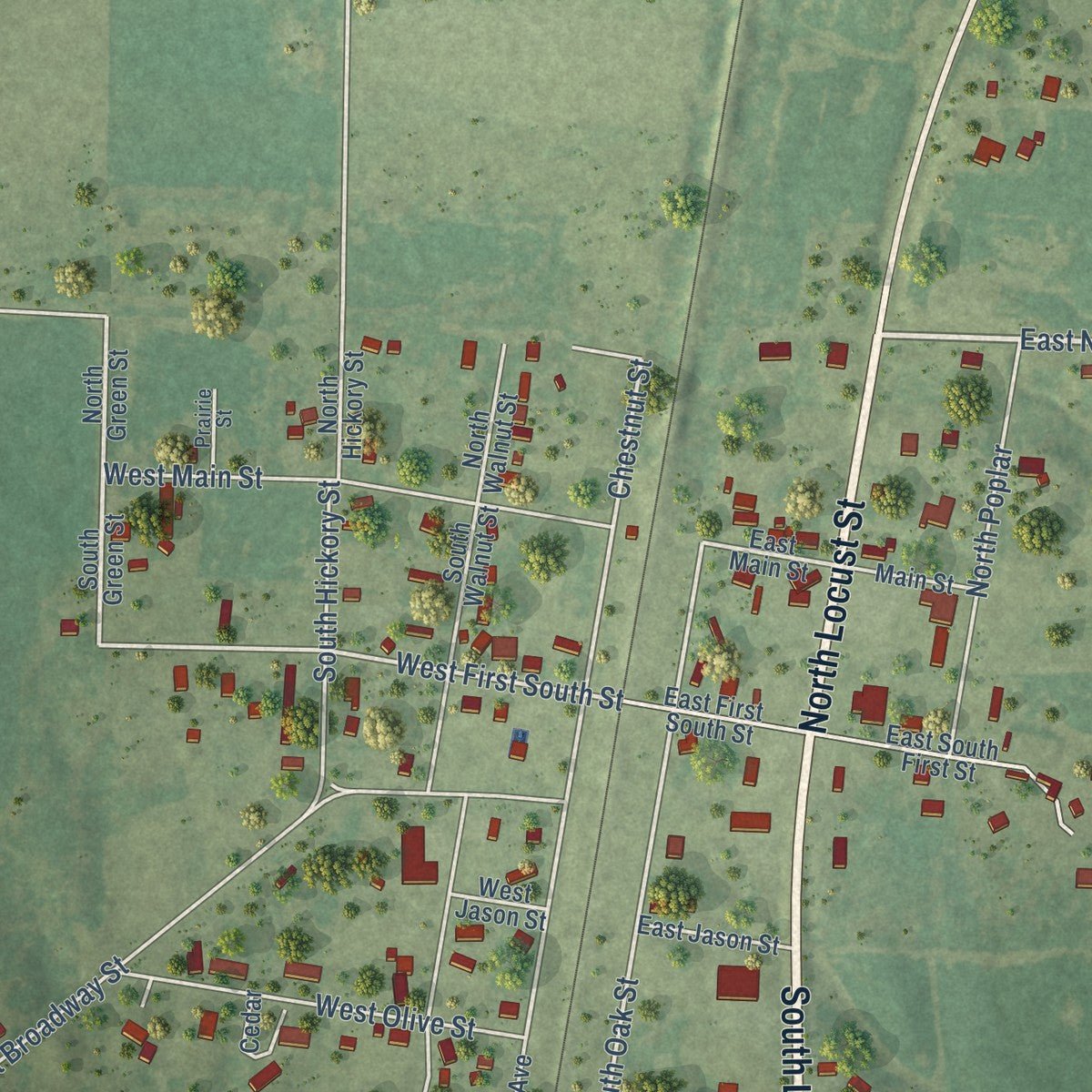Close-up of the map of Richview, Illinois print showing street and building detail