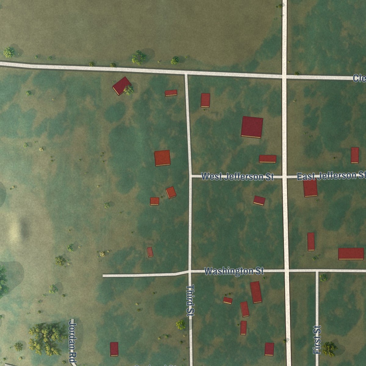 Close-up of the map of Weldon, Arkansas print showing street and building detail