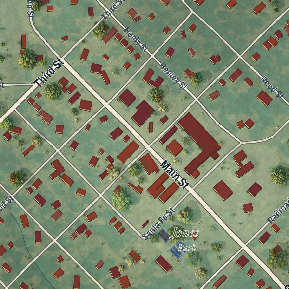 Close-up of the map of Gridley, Kansas print showing street and building detail