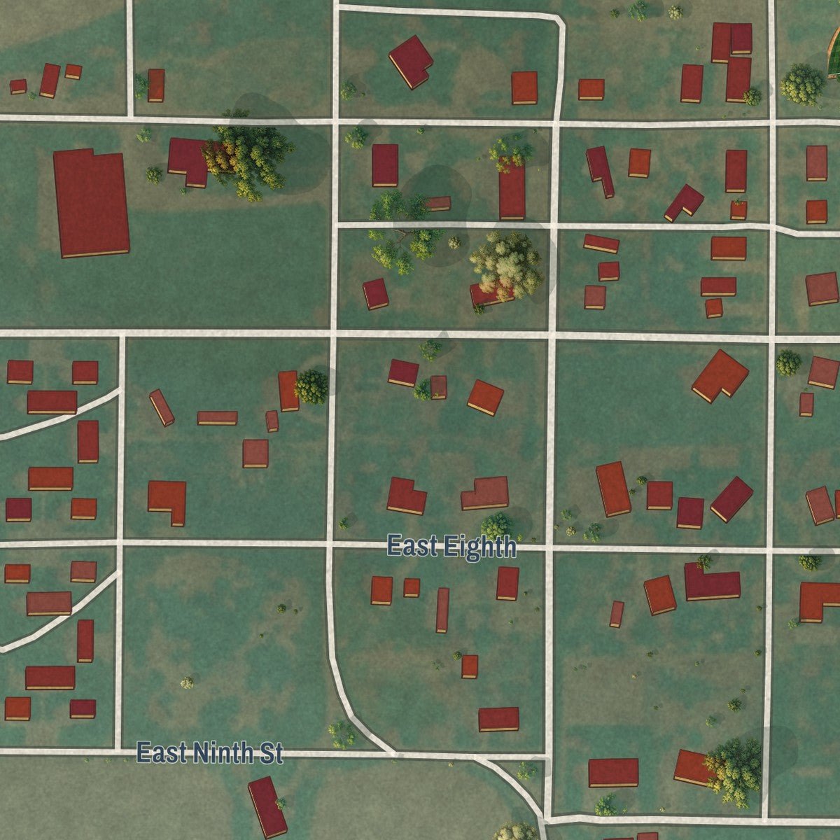 Close-up of the map of Olustee, Oklahoma print showing street and building detail