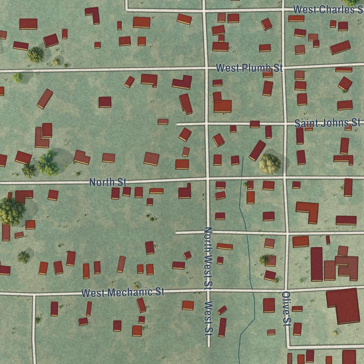 Close-up of the map of Leon, Kansas print showing street and building detail