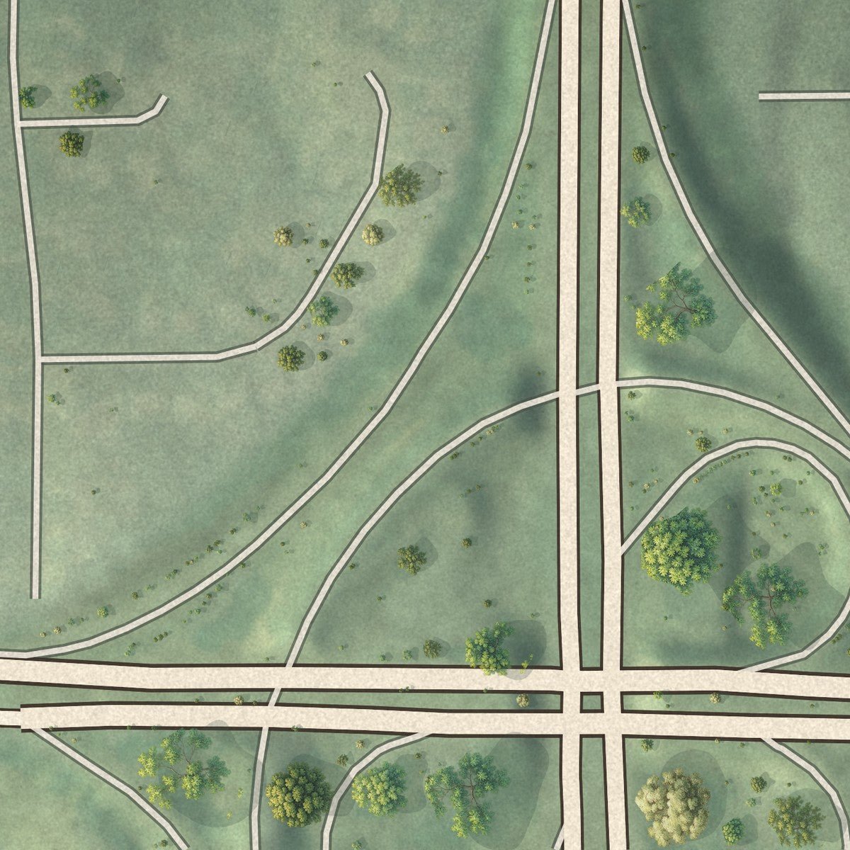 Close-up of the map of Briar Glen, Georgia print showing street and building detail