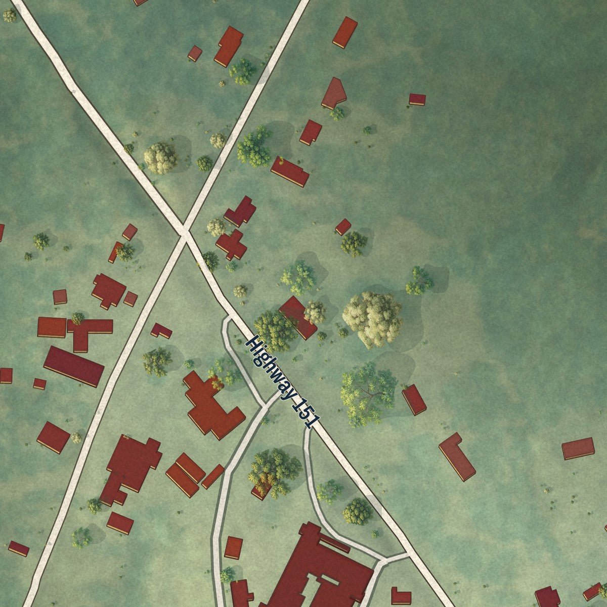 Close-up of the map of Downsville, Louisiana print showing street and building detail