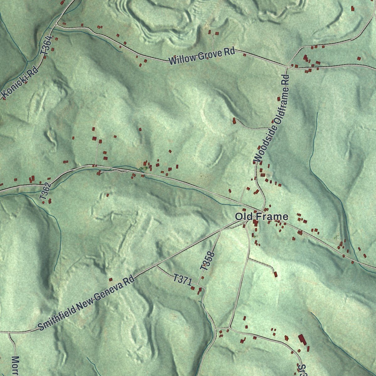 Close-up of the map of Nicholson, Fayette County, Pennsylvania print showing street and building detail