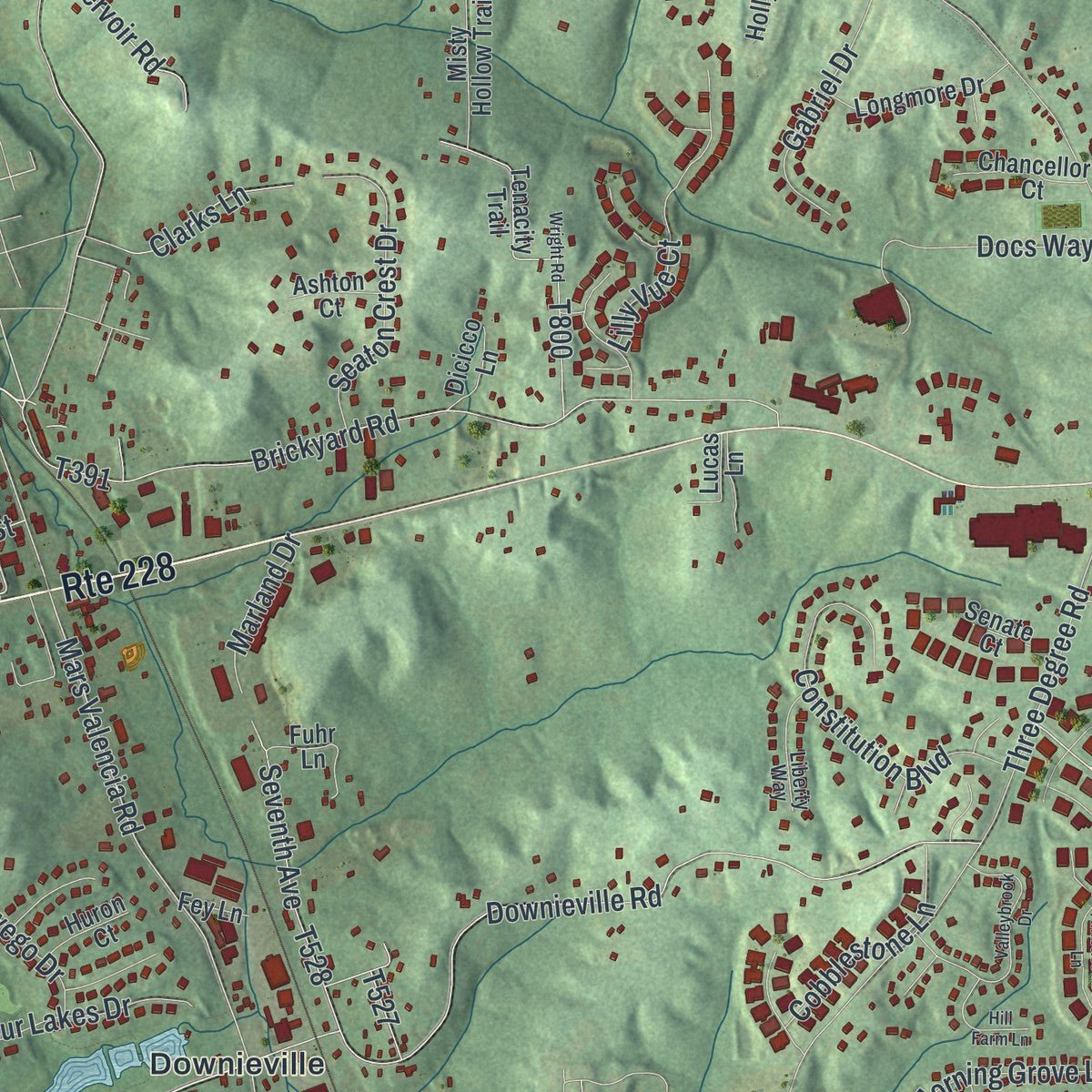 Close-up of the map of Adams, Butler County, Pennsylvania print showing street and building detail