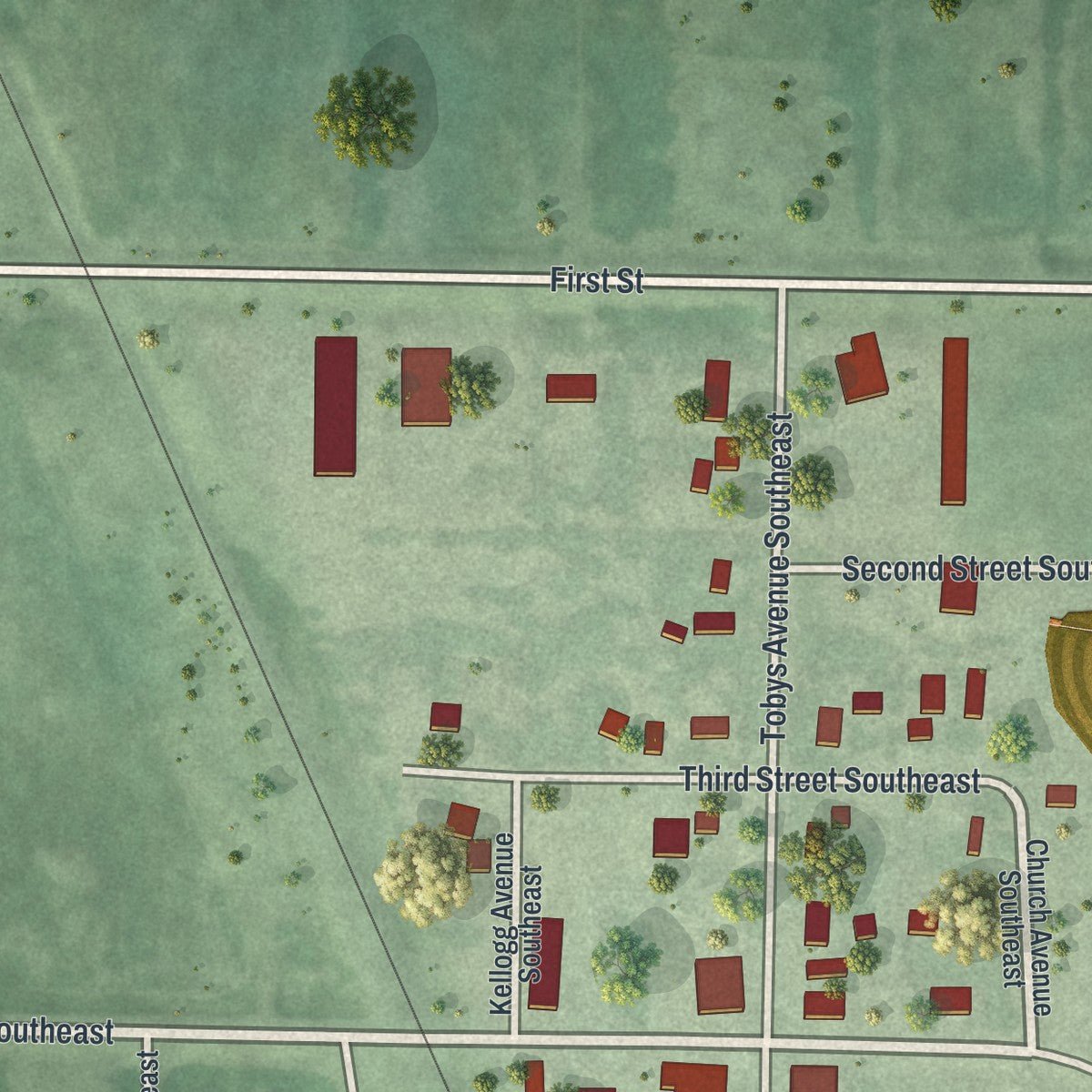 Close-up of the map of Forada, Minnesota print showing street and building detail