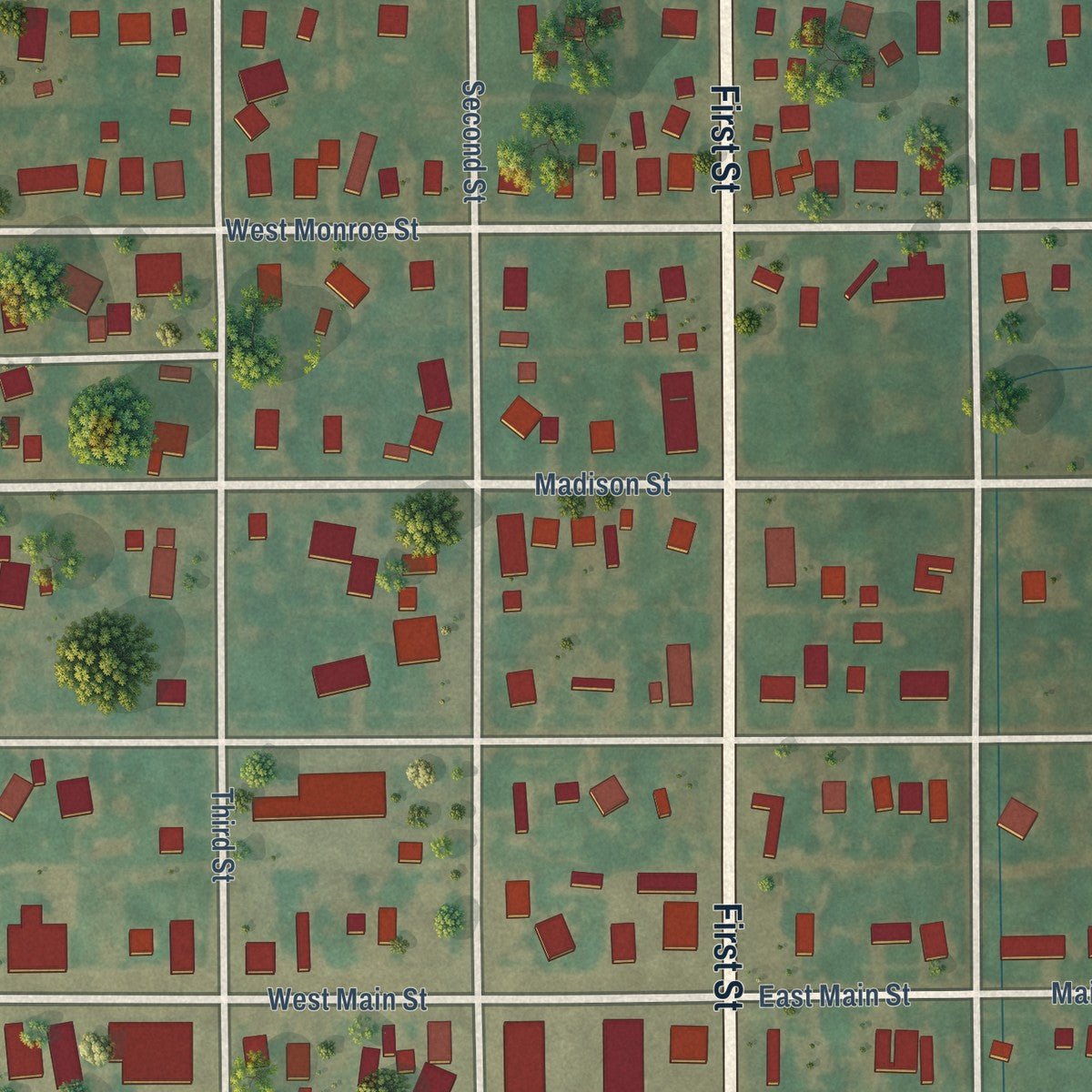Close-up of the map of Covington, Oklahoma print showing street and building detail