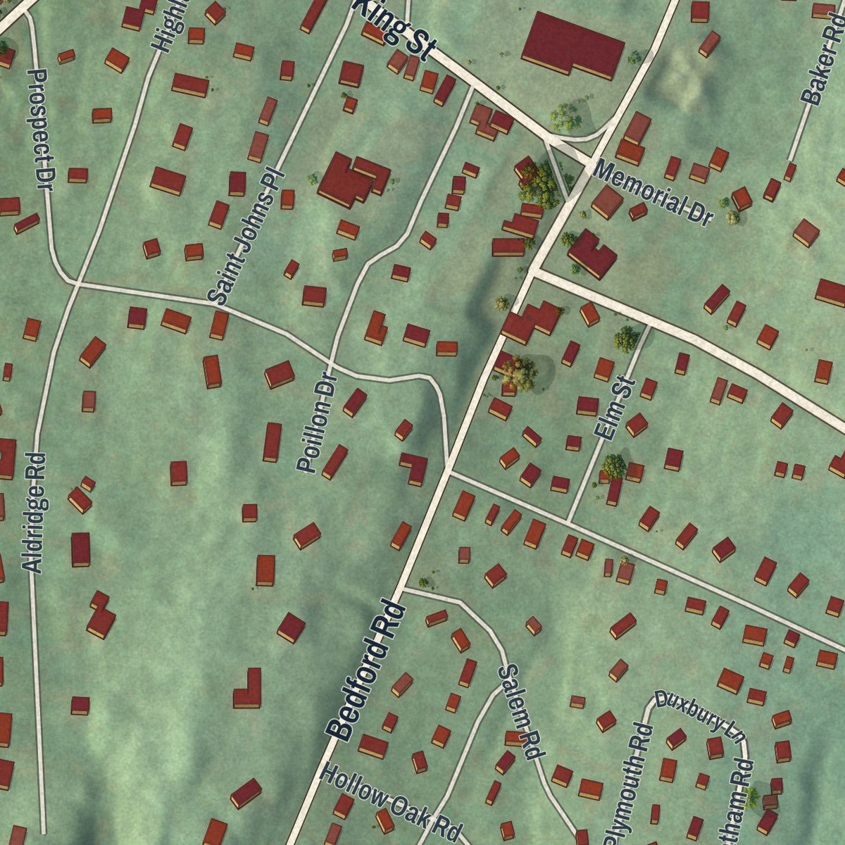 Close-up of the map of Chappaqua, New York print showing street and building detail