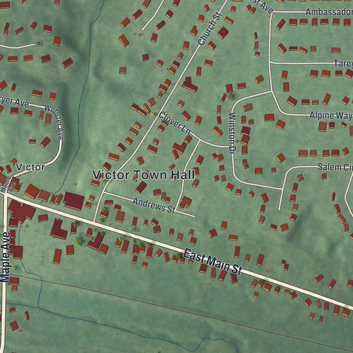 Close-up of the map of the Village of Victor, New York print showing street and building detail